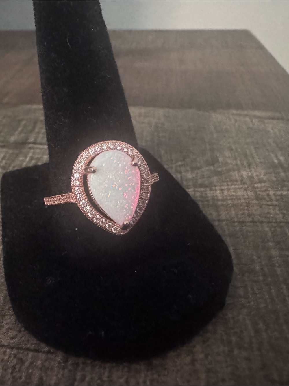Size 9 Rose Gold-Tone 925 Sterling Silver Opal Ring